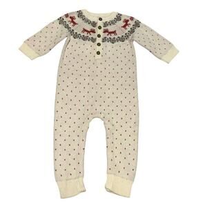 Hanna Andersson Baby 18-24 Cotton Sweater Knit Fair Isle Holiday Playsuit Romper